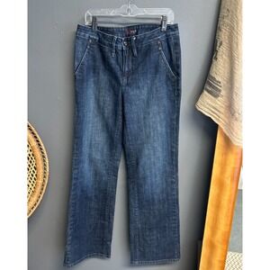 Vintage Y2K Worn Wide Straight Jeans Womens Size 4 Denim Dark Wash Flap Pocket‎
